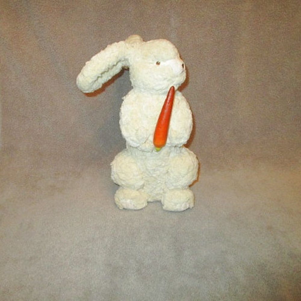 Vtg Dept 56 Bunny Rabbit Sculpture 12” Tufted Plush Carrot Fuzzy Easter Decor